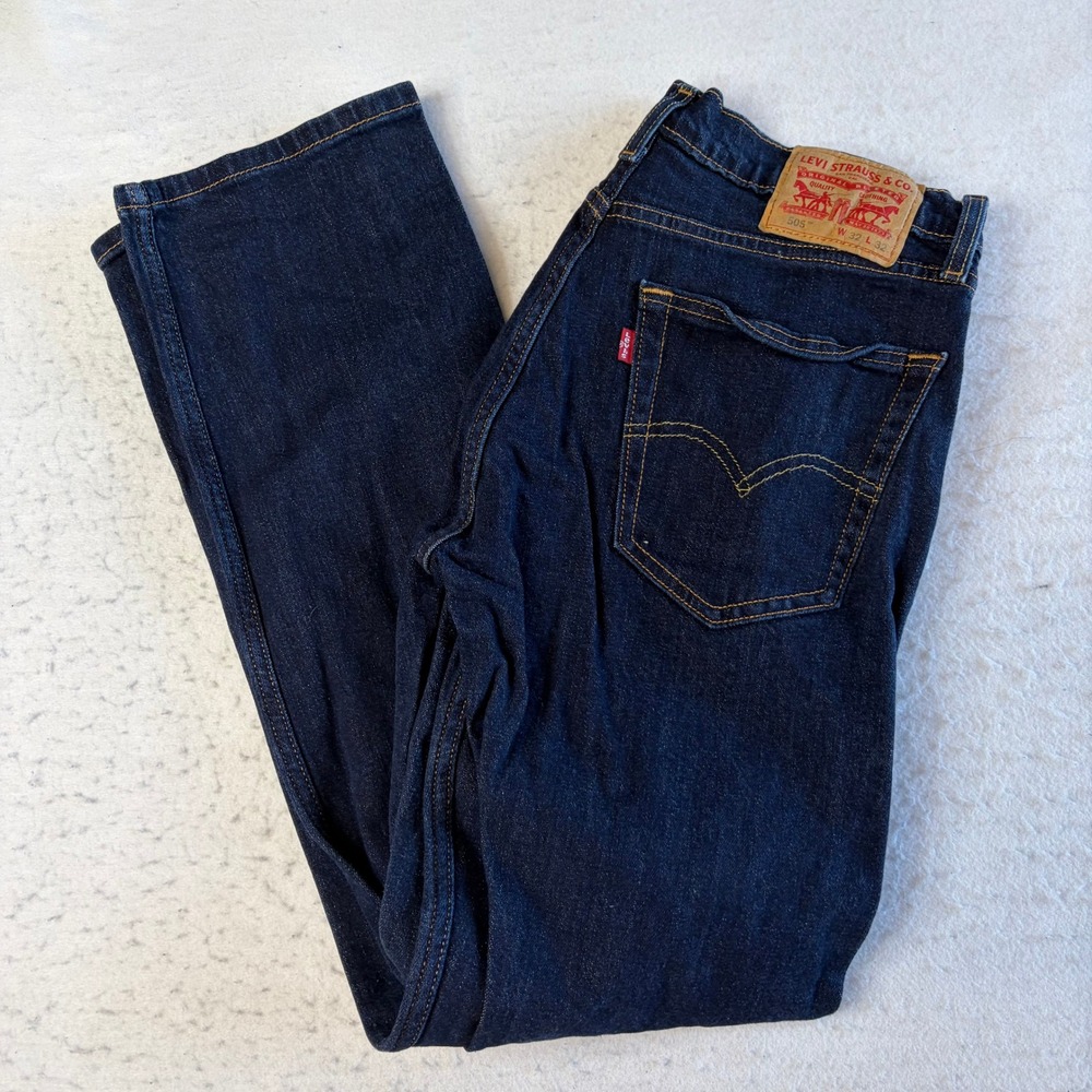 Levi's 505 Regular Fit Jeans Mens 32x32 Dark Wash Blue Denim